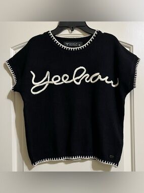 NEW Lucky & Blessed Embroidered “Yeehaw” Black Women’s Lightweight Sweater S\M